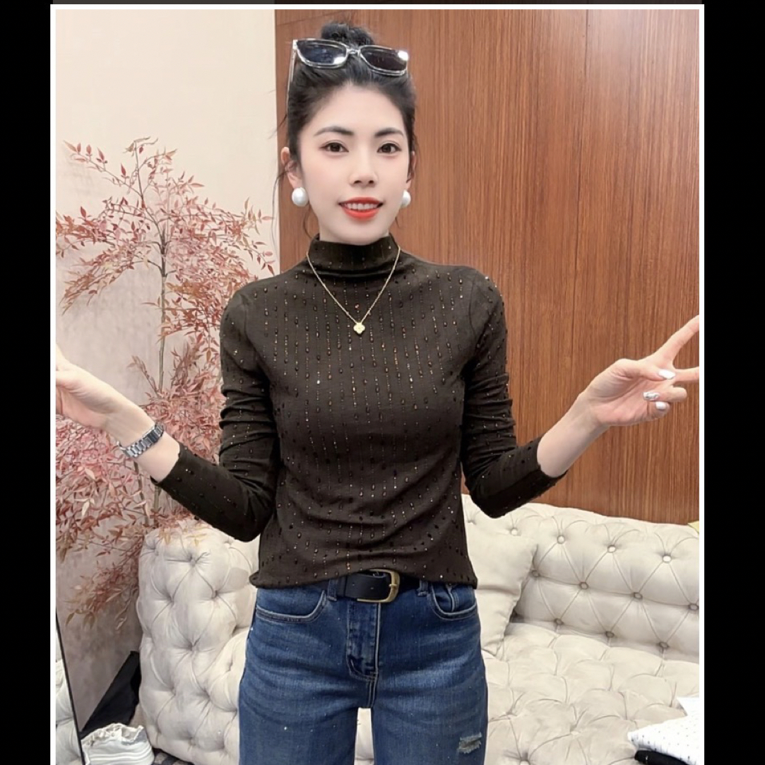 月月家，欧货新款立领烫钻时尚内搭高级感气质长袖上衣6318
