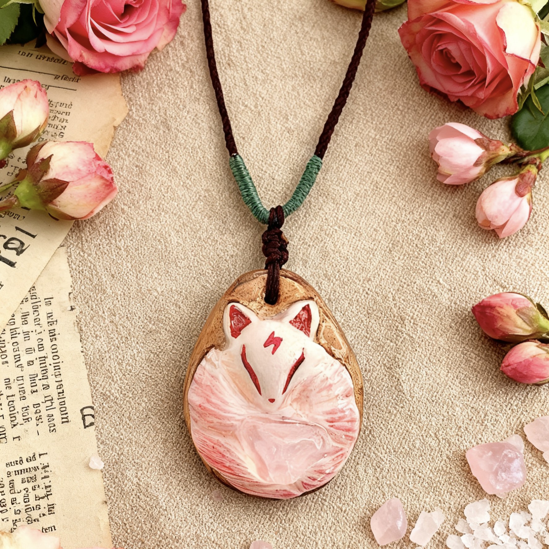 非金属布艺项链 花儿手工粘土符文手作粉粉小狐狸时尚百搭项链