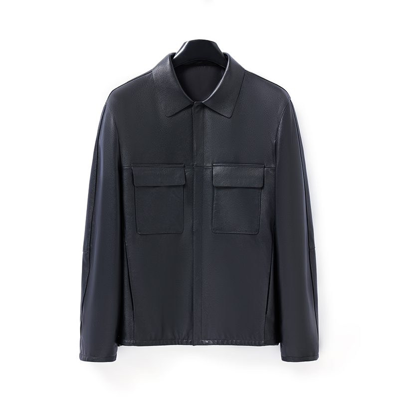 【源头工厂大牌同款】领导风胸前双油边带盖头层小牛皮翻领2505