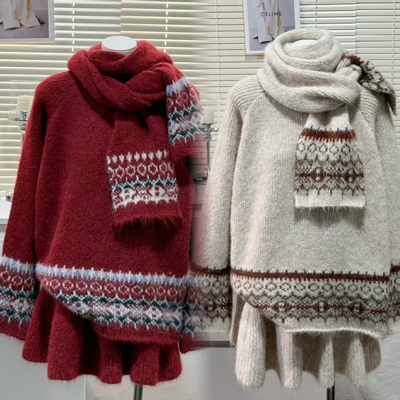 孕妇冬季秋冬松针织上衣+可调节带短裙+围脖孕妈三件套装加厚裙子