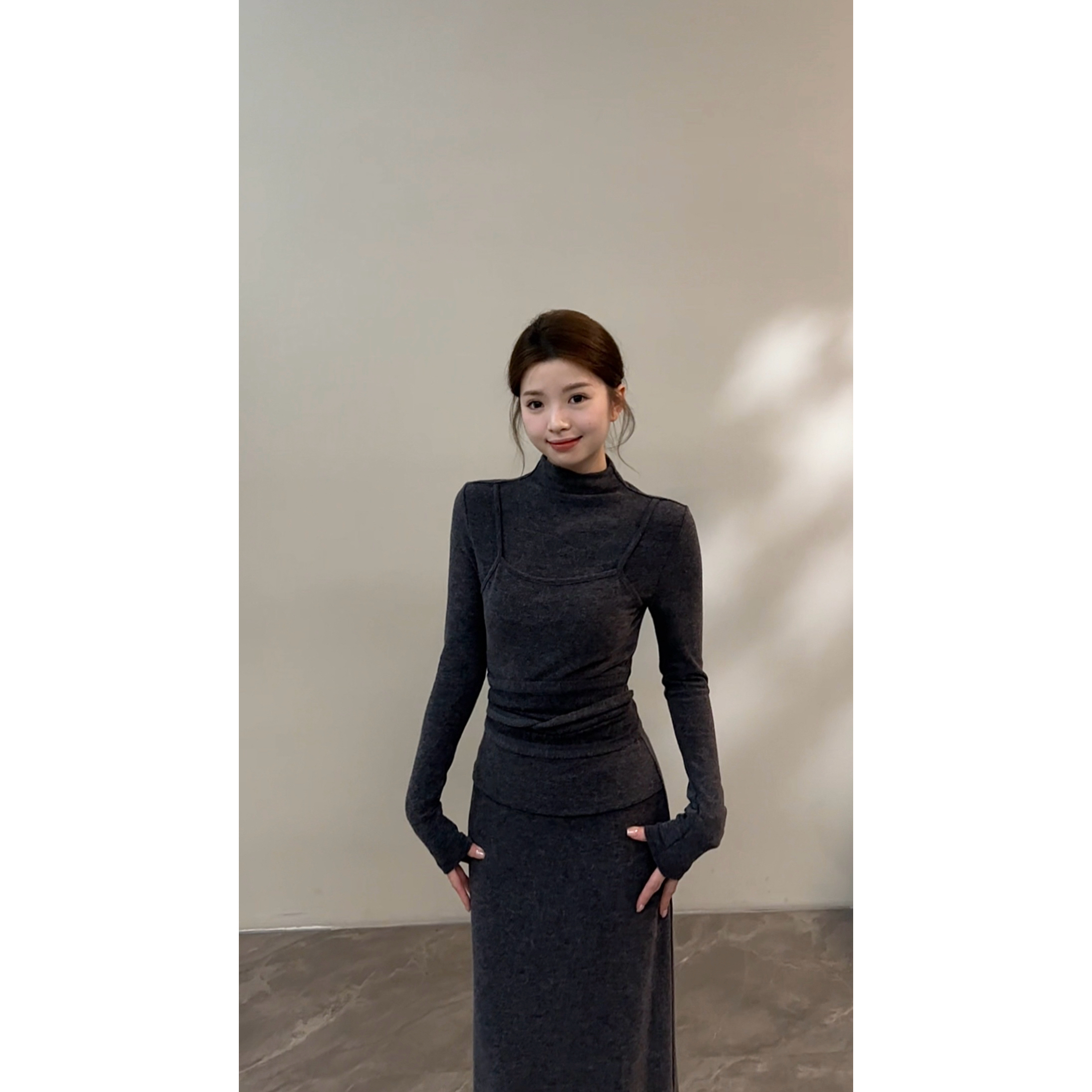 【颂宋】长袖假两件半高领长裙连衣裙气质女装冬季显瘦时尚DT1802