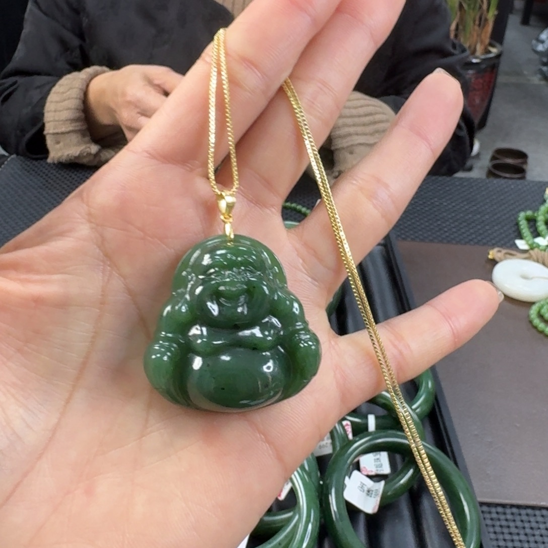 和田玉（碧玉）银S925镶嵌颈饰
