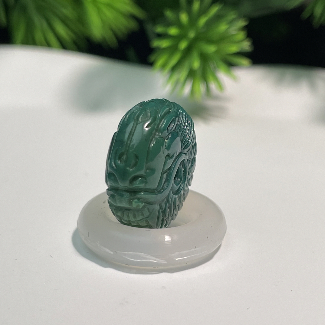 湖北天然原矿绿松石高瓷玉化仿古龙扣15.5*6.8mm