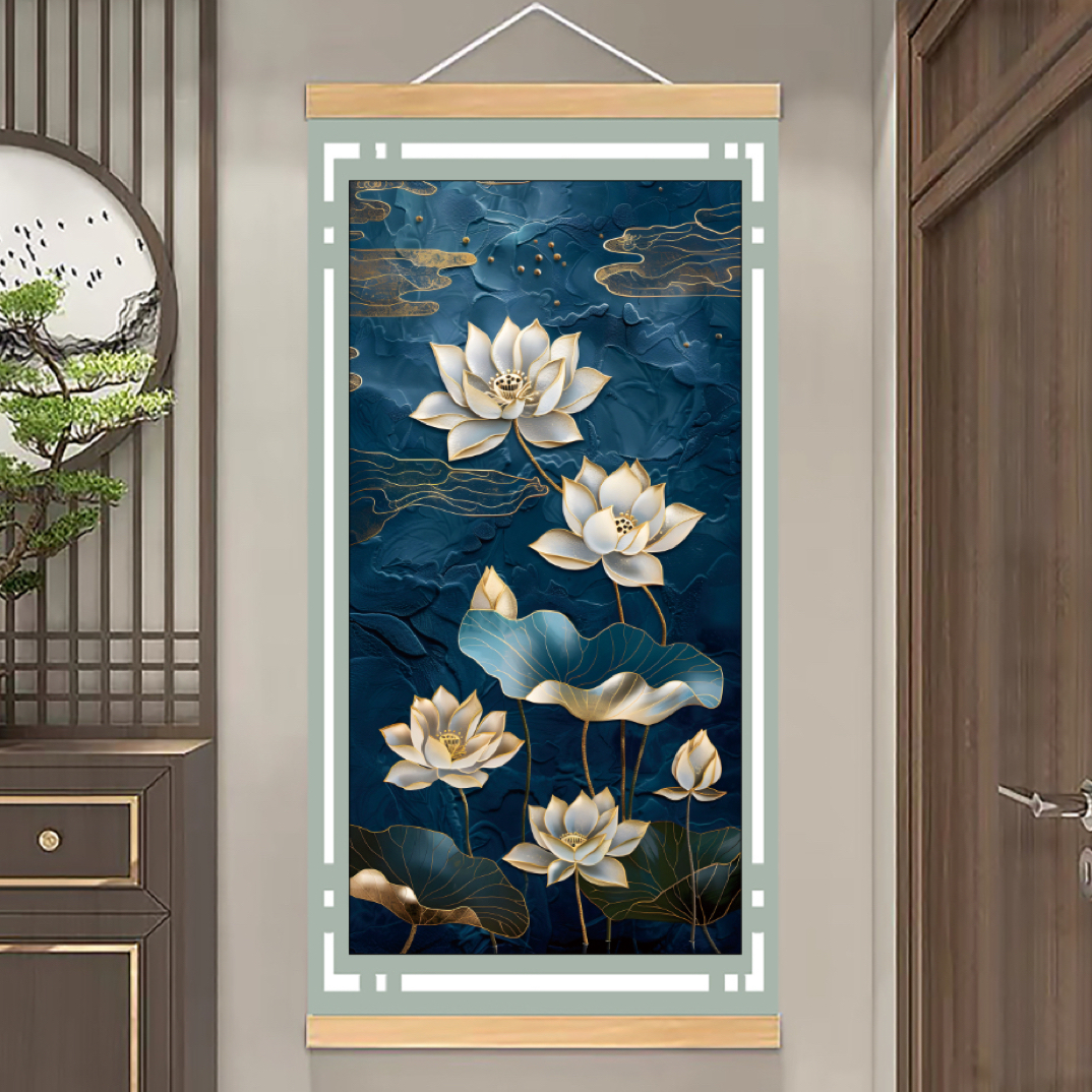 【五朵荷花】微喷装饰画（宽50，高120）