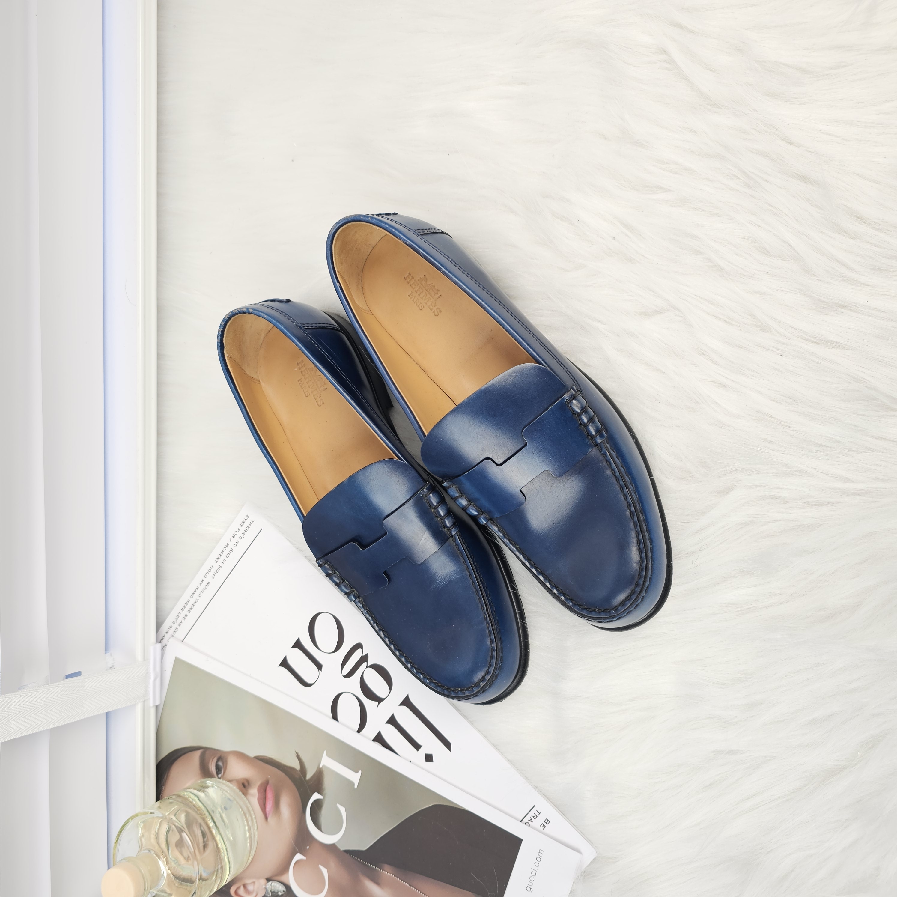 95新 Hermes/爱马仕 蓝色全皮乐福鞋休闲鞋37码 公价8.8k/4482