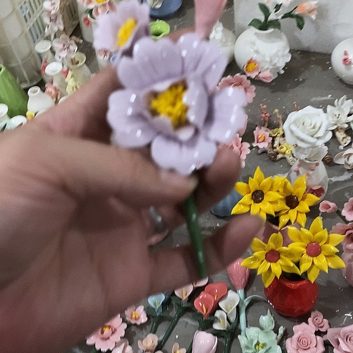 瓷片纯手工陶瓷花摆件瑕