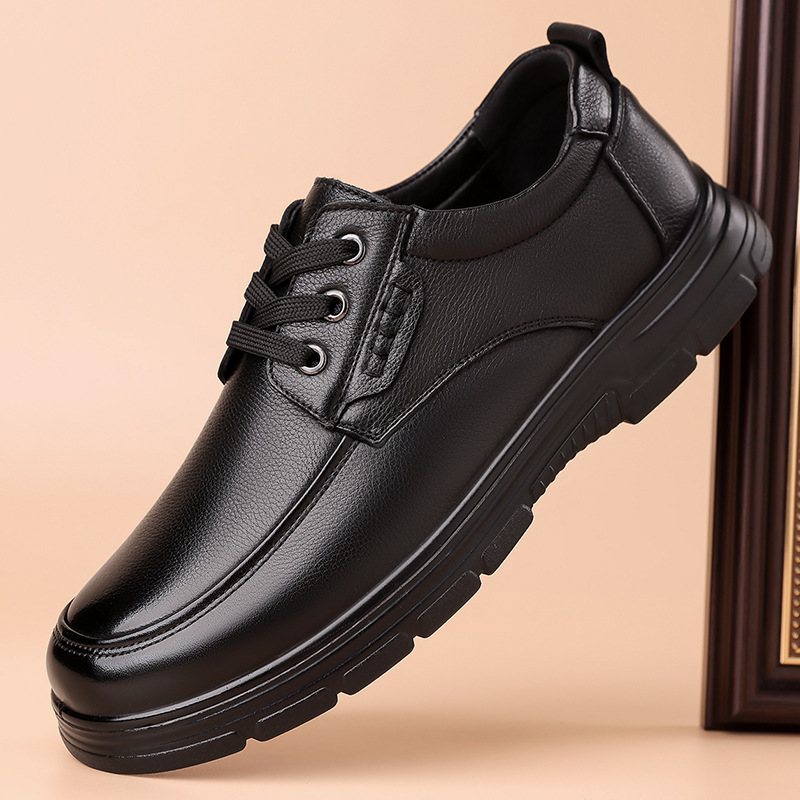 牛皮男鞋男士商务休闲皮鞋男时尚透气鞋英伦休闲系带款单皮鞋软底