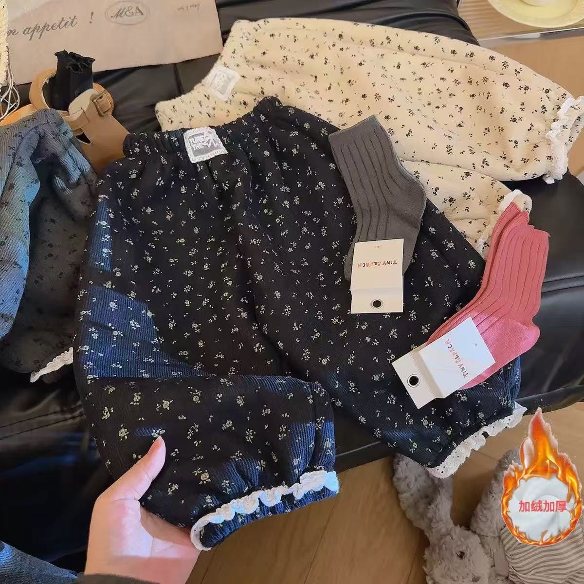 【加绒校园神裤】上新女童秋冬季韩系碎花休闲裤百搭灯笼裤宽松裤子