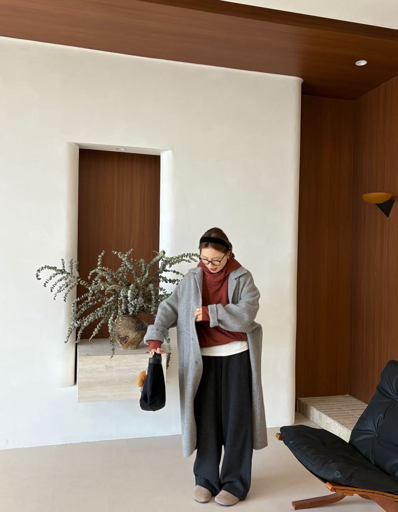 【人生大衣1】HANI秋冬新款 高织澳毛高级双面呢单排扣大衣外套Y199