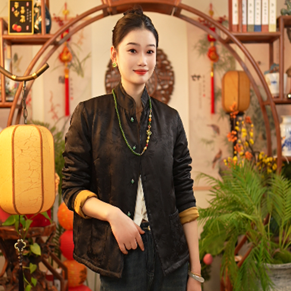 【董小姐-竹叶锦】宠粉福利！真丝提花蚕丝棉棉服外套女