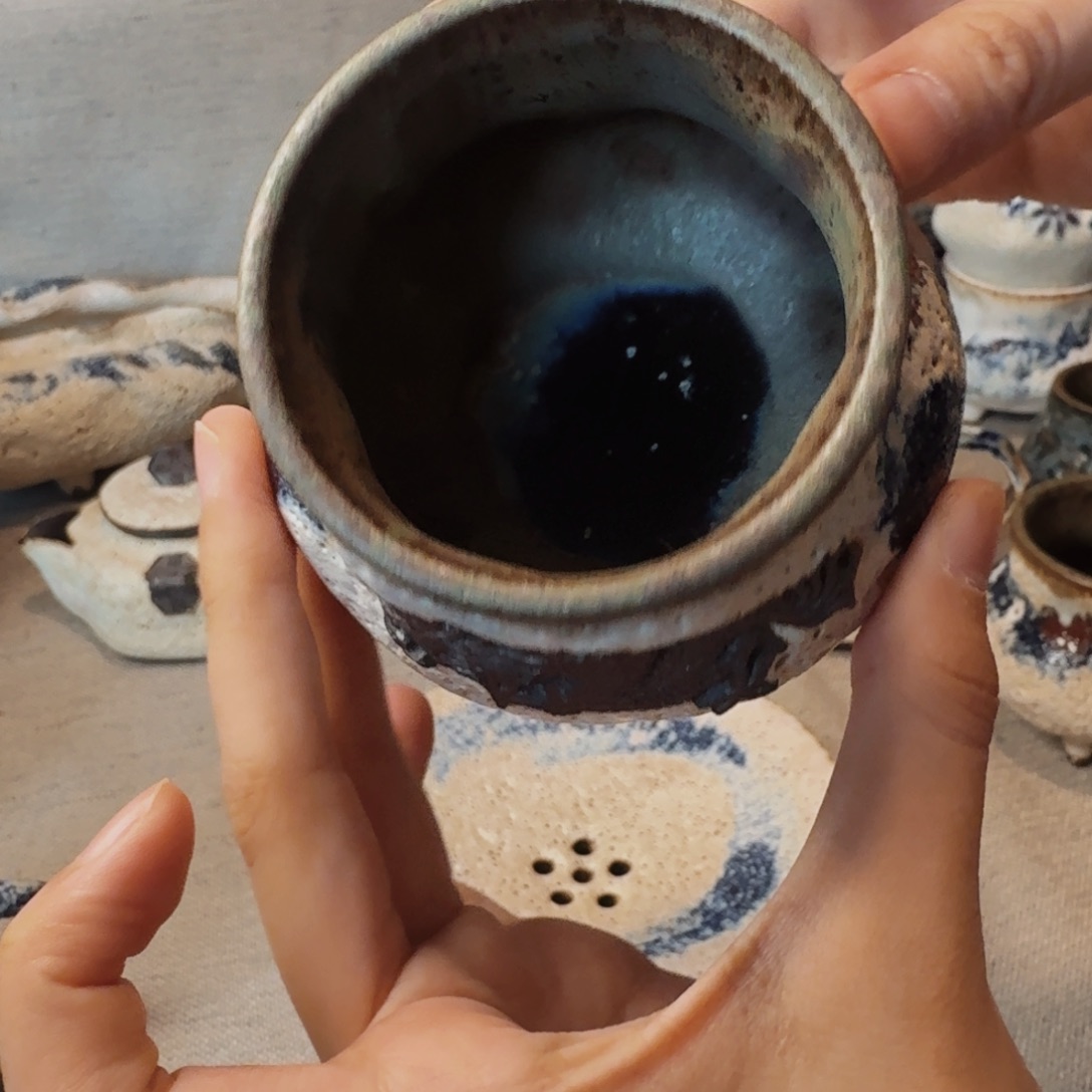 粉引三足主人杯一个带窑宝