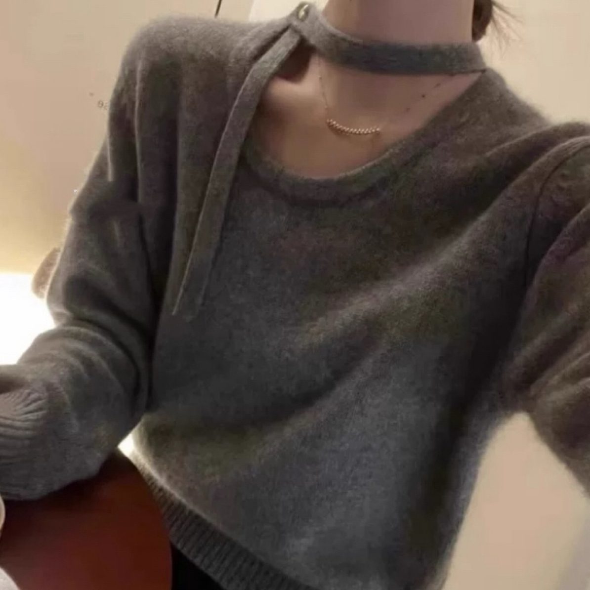 【小白姐姐】611新款厚实特色挂脖飘带毛衣