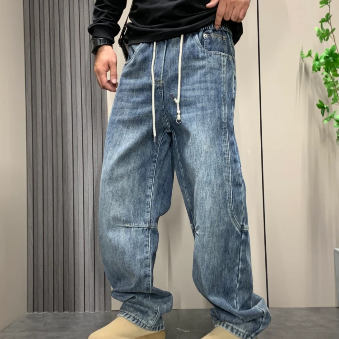 加绒加厚休闲裤2025秋冬宽松弯刀休闲牛仔裤青少年阔腿裤#099