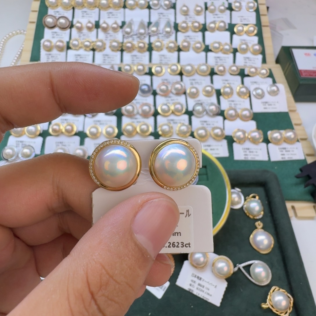 拼合珍珠（马贝珠）耳饰18K金镶嵌K*