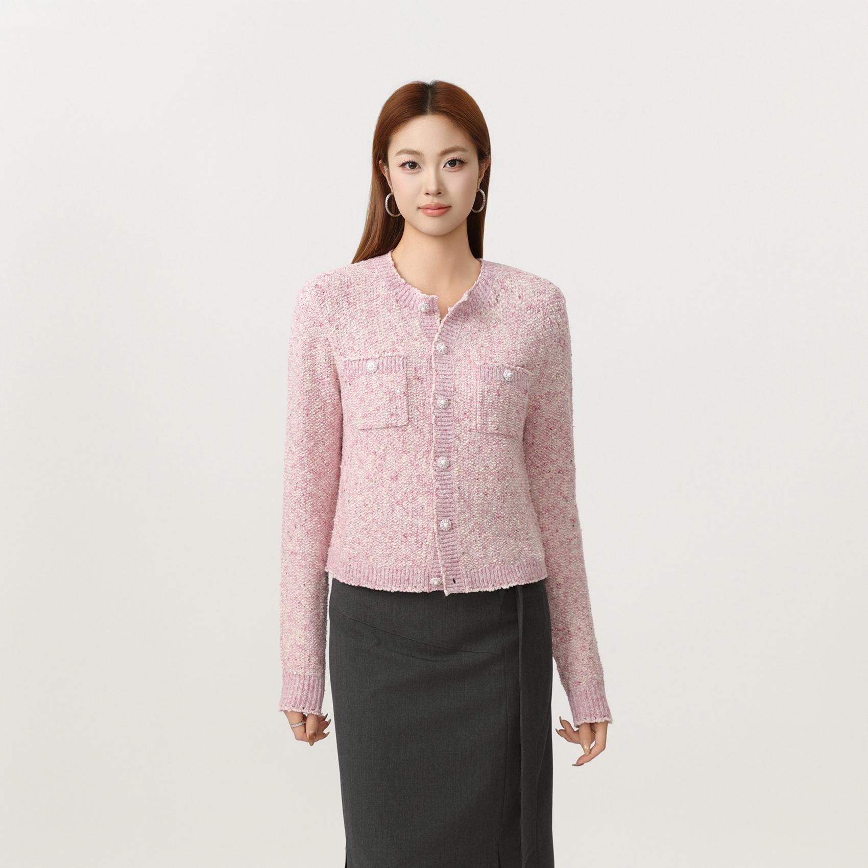 GIRDEAR/哥弟新款小众高级感葱闪圆领精致休闲百搭针织开衫148068