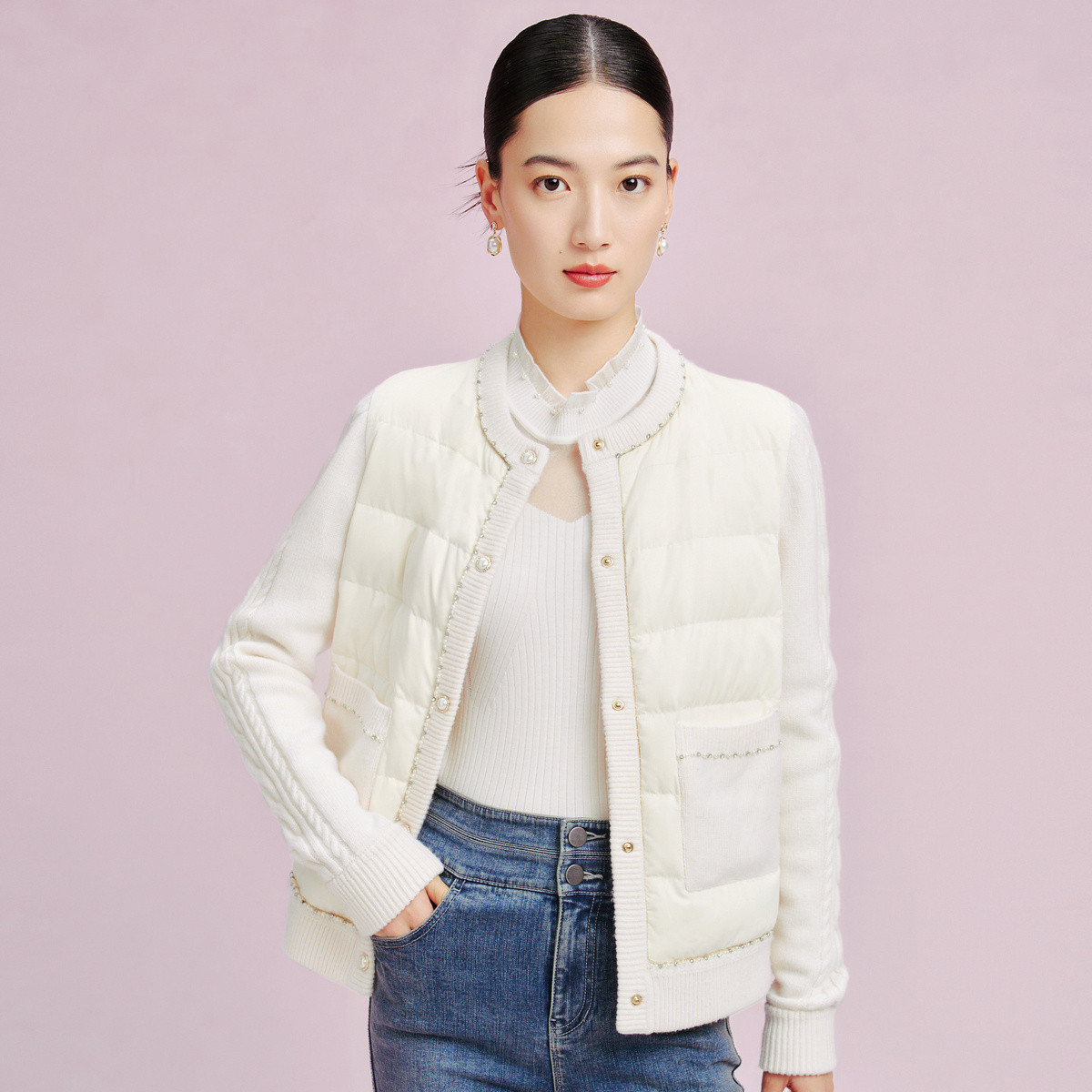 【晨粉专享价】拉珂蒂冬款浪漫钉珠通勤保暖鹅绒短款羽绒服女
