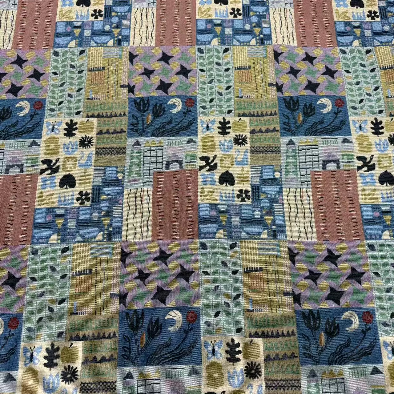 新款撞色可爱涂鸦拼布风提花布料服装面料箱包布头手工布料