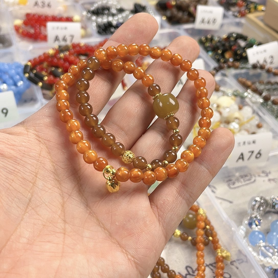 檀香木手串银S925镀金镶嵌