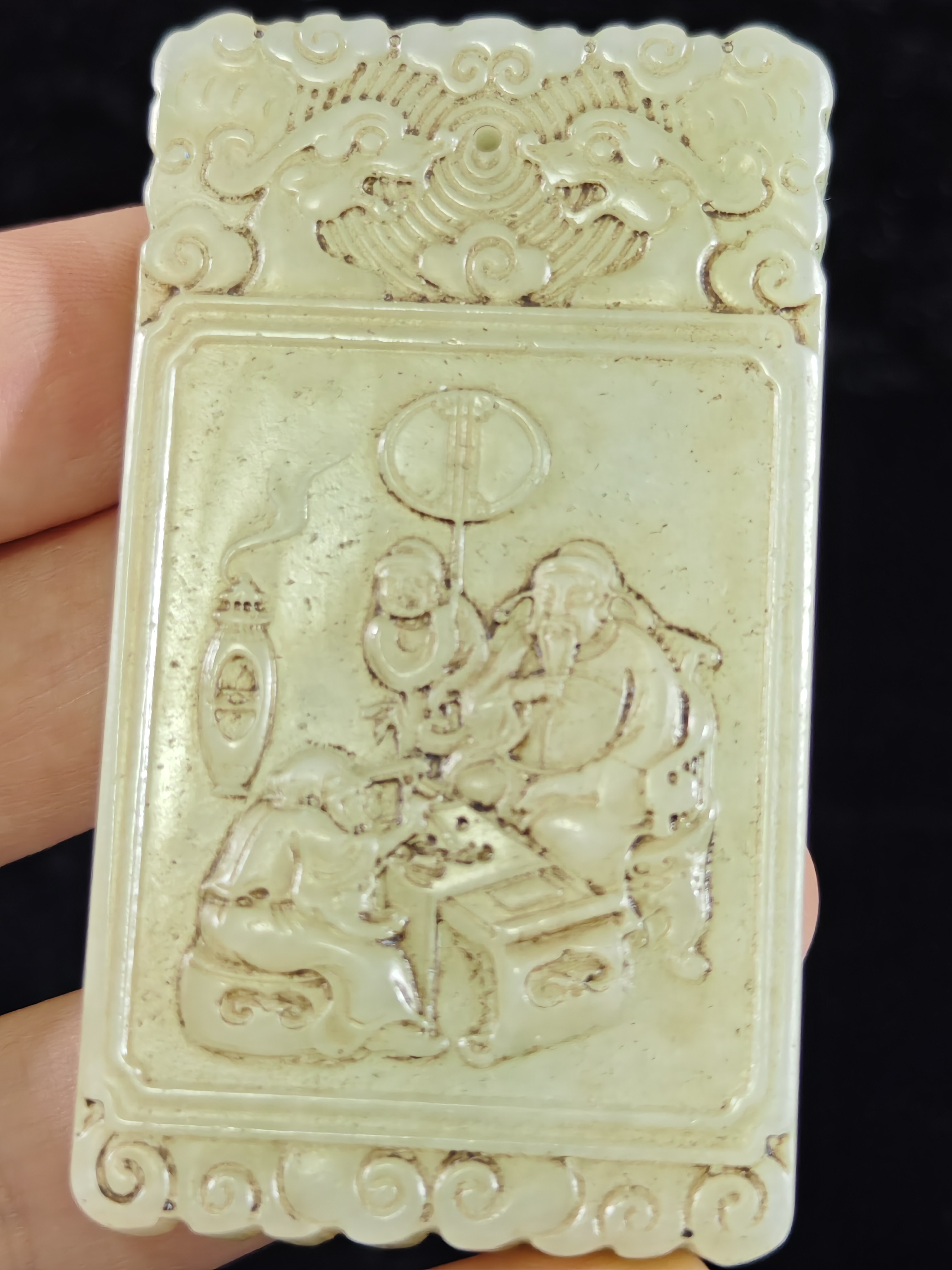 旧藏和田玉子冈玉牌人物牌玉佩挂件吊坠配饰