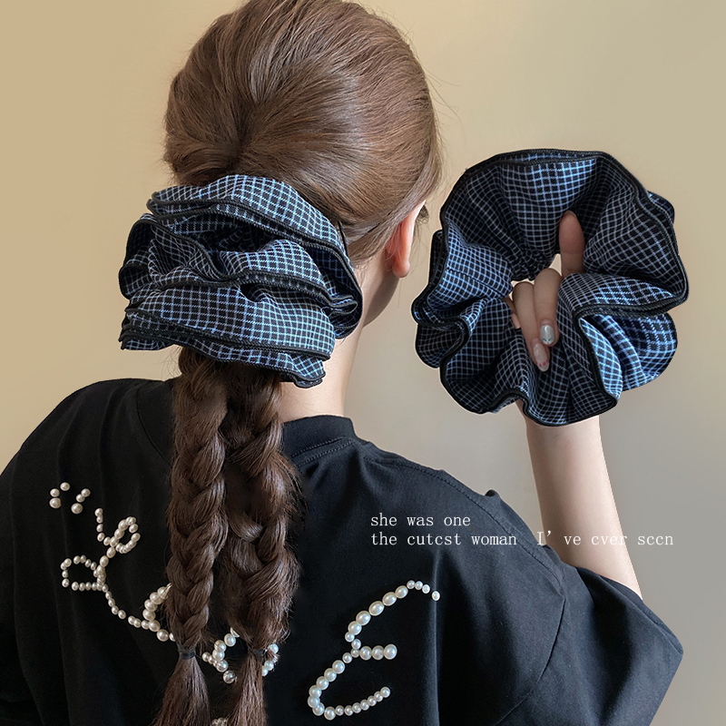 多层撞色格子大肠发圈小众设计氛围感发绳复古森系头花2025新款