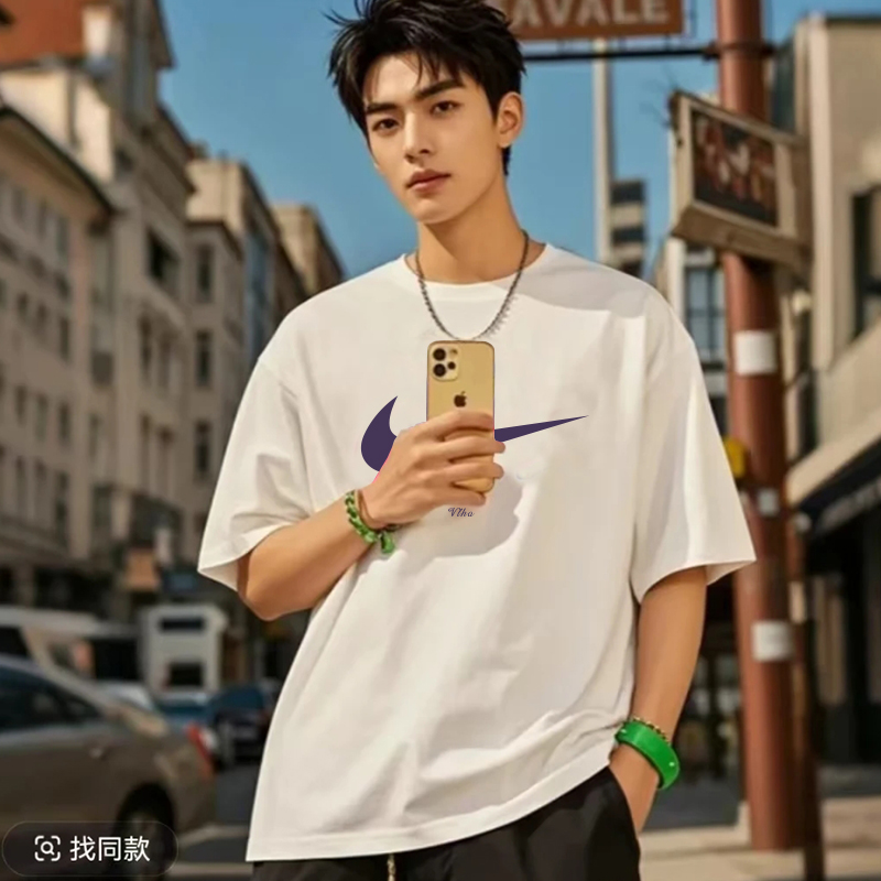 美式复古宽松短袖夏季圆领T恤印花潮流休闲个性高级感男士百搭T恤