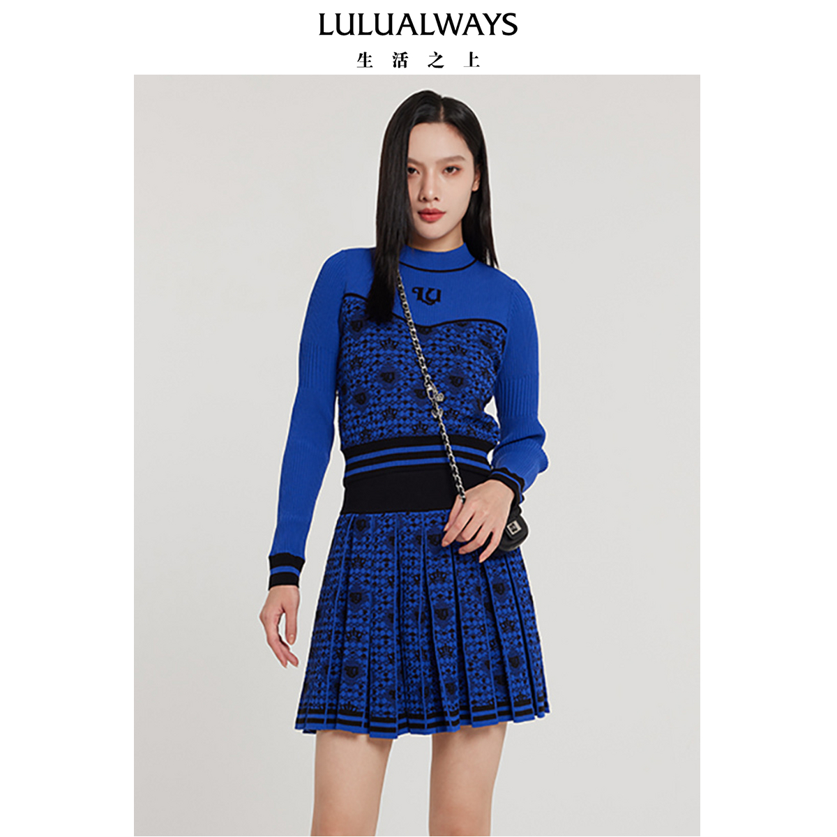 LULUALWAYS24春季新款气质圆领提花短款针织套头衫