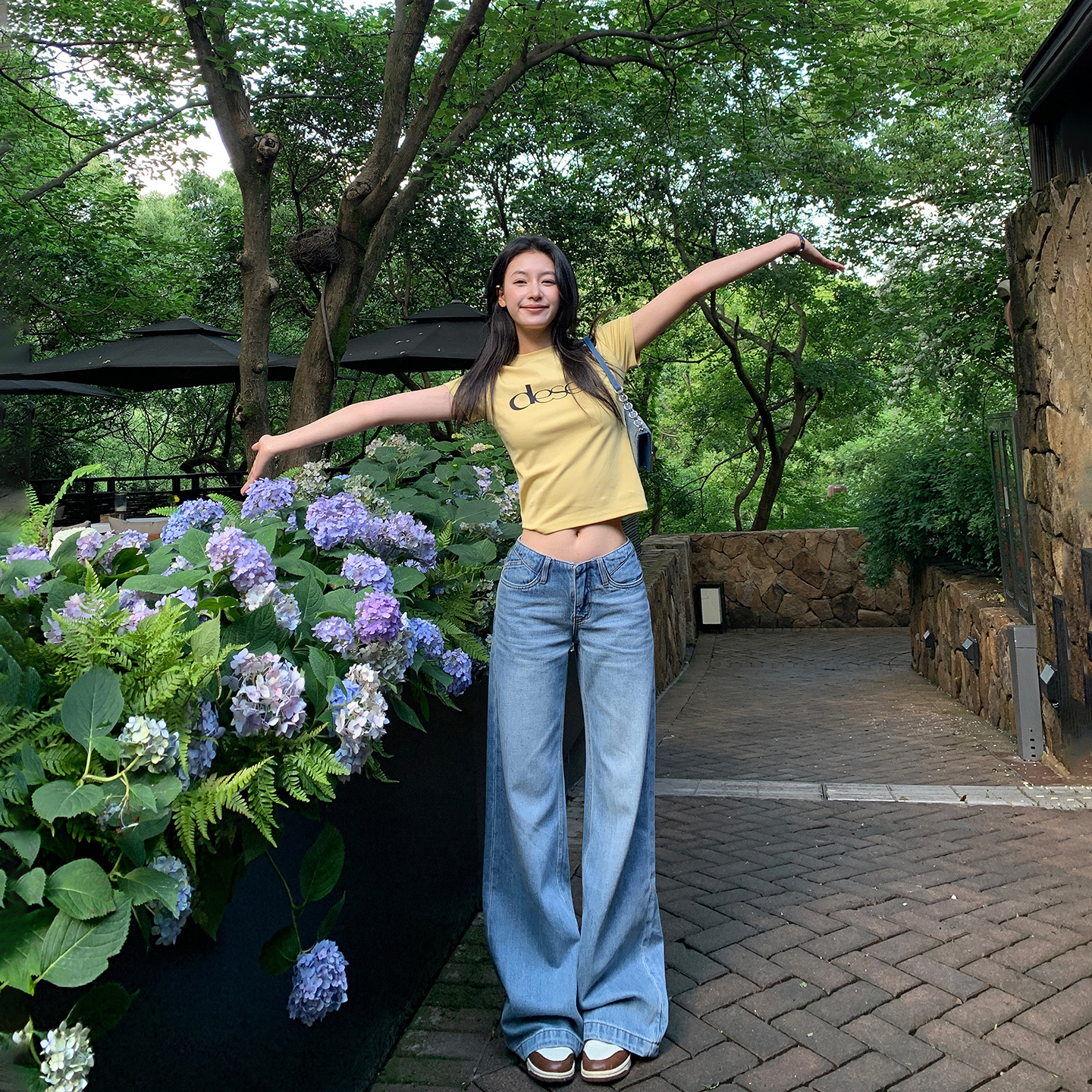 Busrr2025夏季新款无腰头凉感天丝复古水洗低腰垂感直筒牛仔裤女