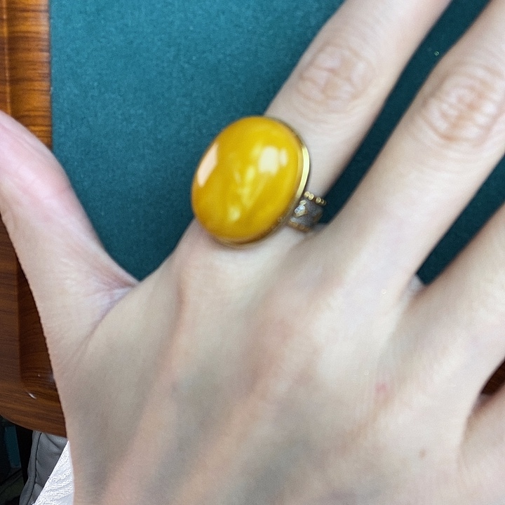 蜜蜡银S925镶嵌戒指戒指