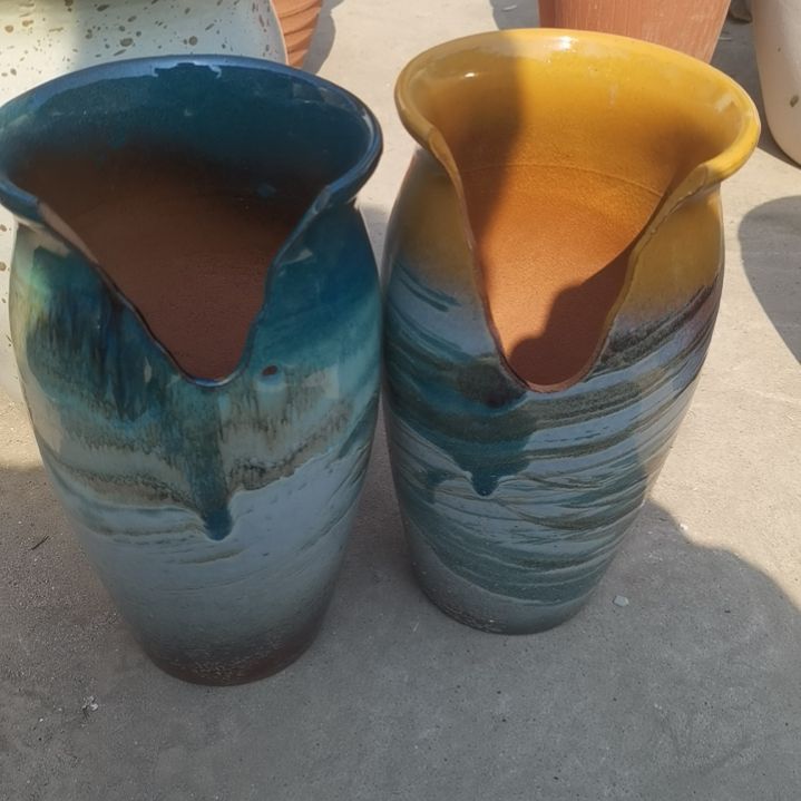 红陶口14高26两个盆子