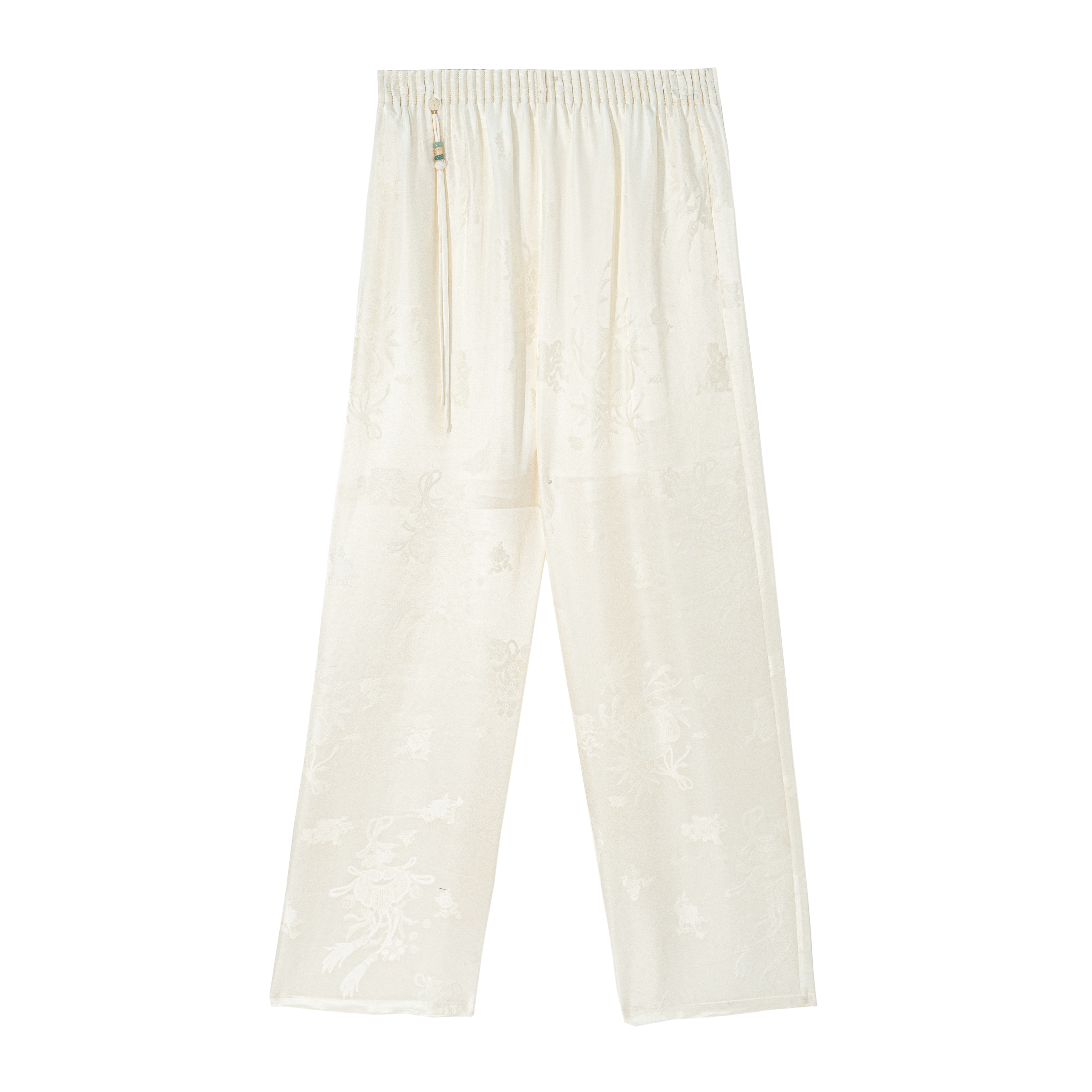 【逸白】新中式桑蚕丝新中式薄款直筒裤提花百搭休闲阔腿裤25152