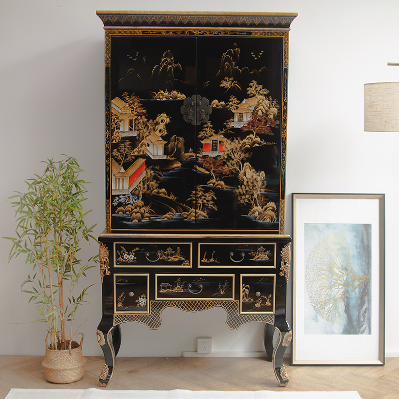 101x48x191新中式复古餐边柜现代简约客厅家用储物柜轻奢高级玄关