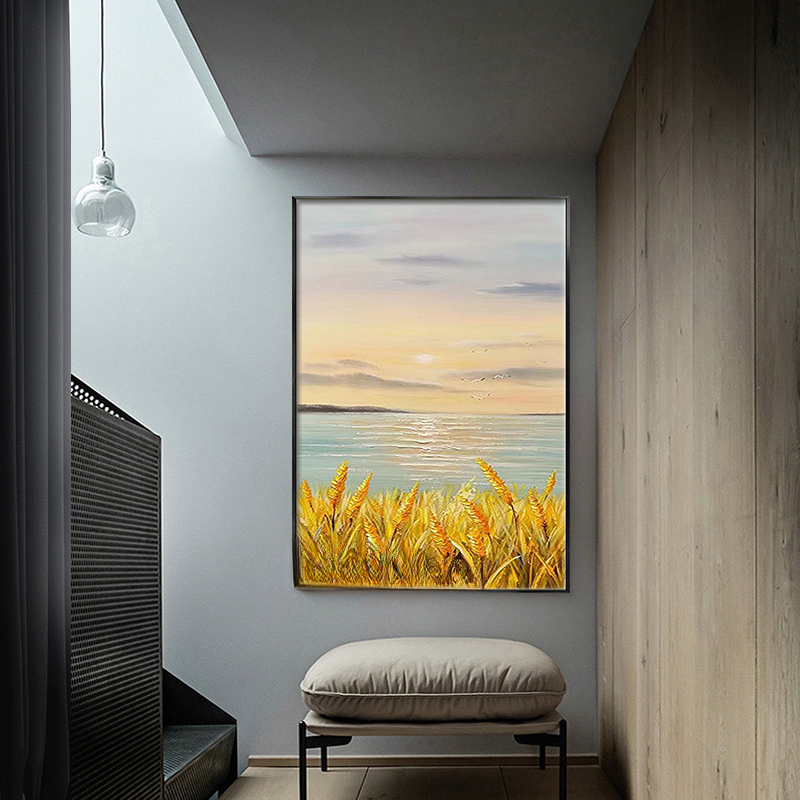 金色麦浪装饰画现代简约风景装饰画客厅玄关卧室竖款高清挂画
