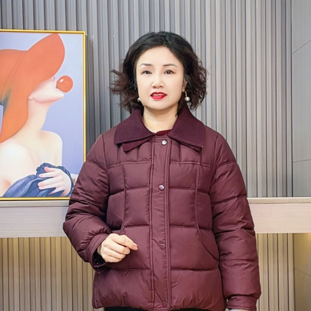 翻领POLO领口袋宽松型中老年女装棉服妈妈装短款保暖棉衣潮流休闲