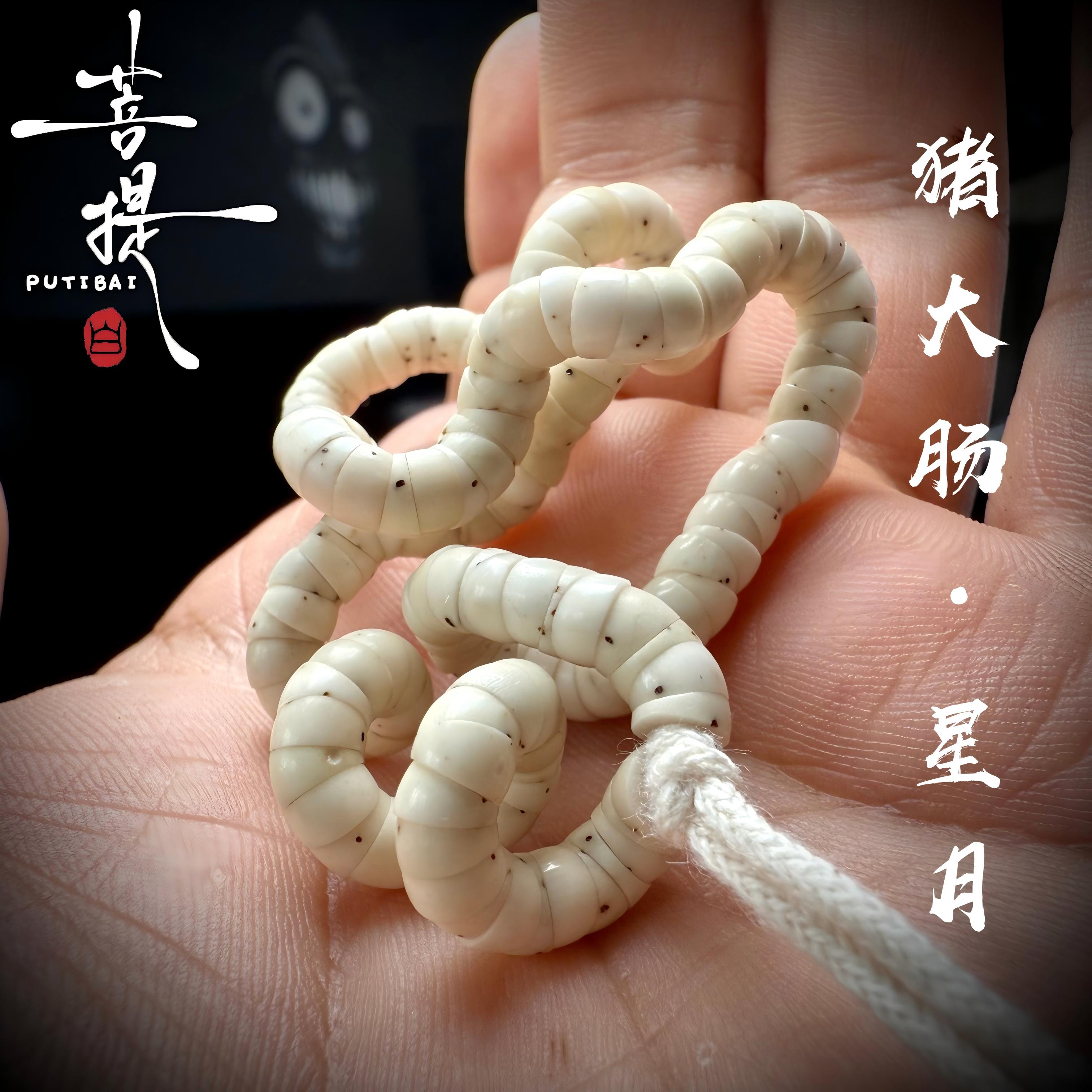 菩提白 原生态石玉料星月菩提骨瓷白数星星猪大肠男女文玩手串圈