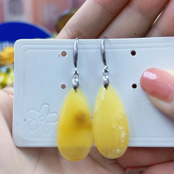 琥珀颈饰银S925镶嵌耳环