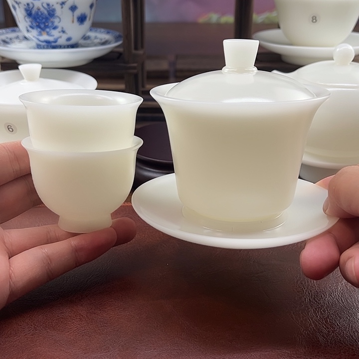隐唐窑系列/精工璞玉素烧自生釉150ml盖碗=2杯