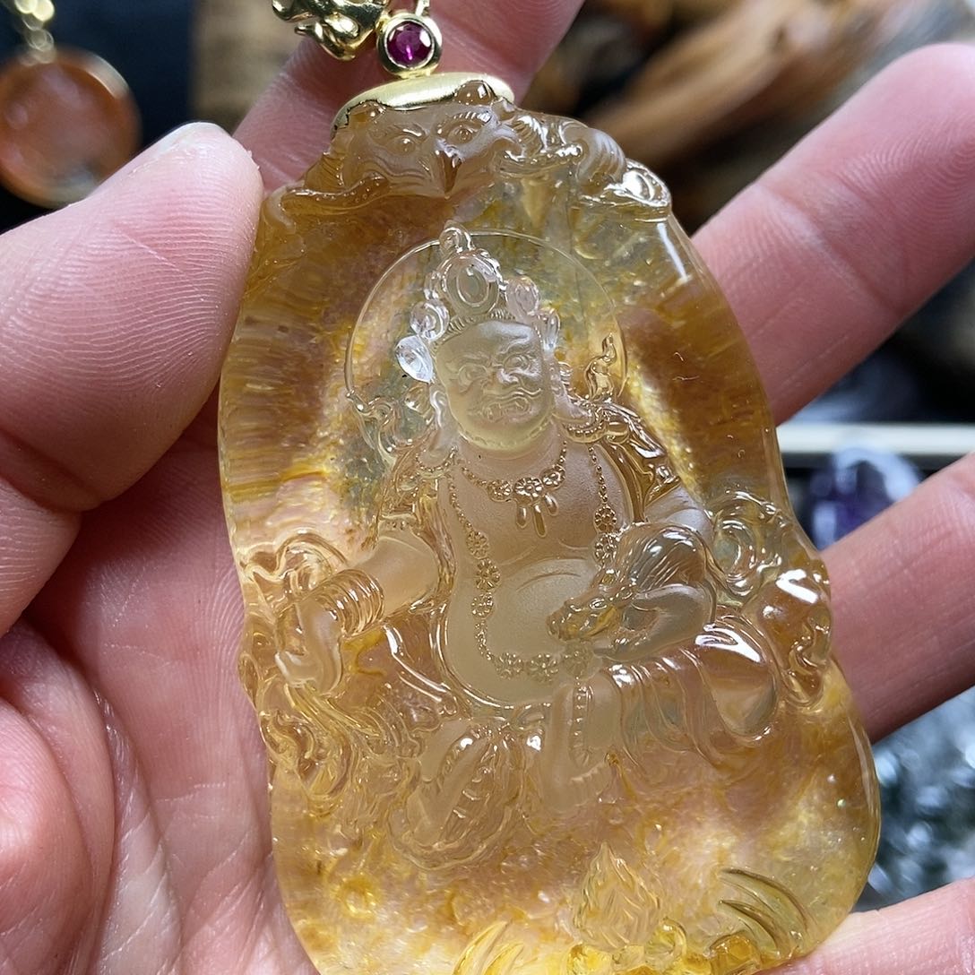水晶天然水晶吊坠18K金镶嵌