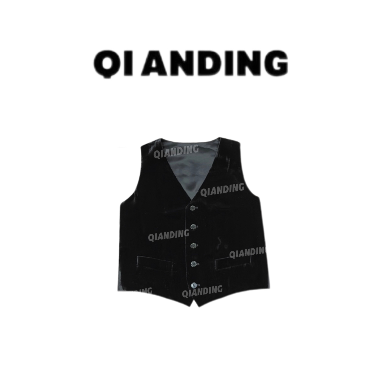 【QIANDING】桑蚕丝混纺丝绒叠穿西服马甲A25213