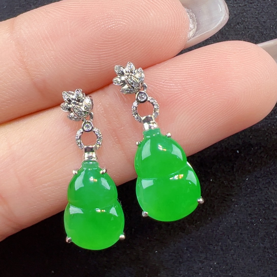 翡翠18K金镶嵌耳饰葫芦