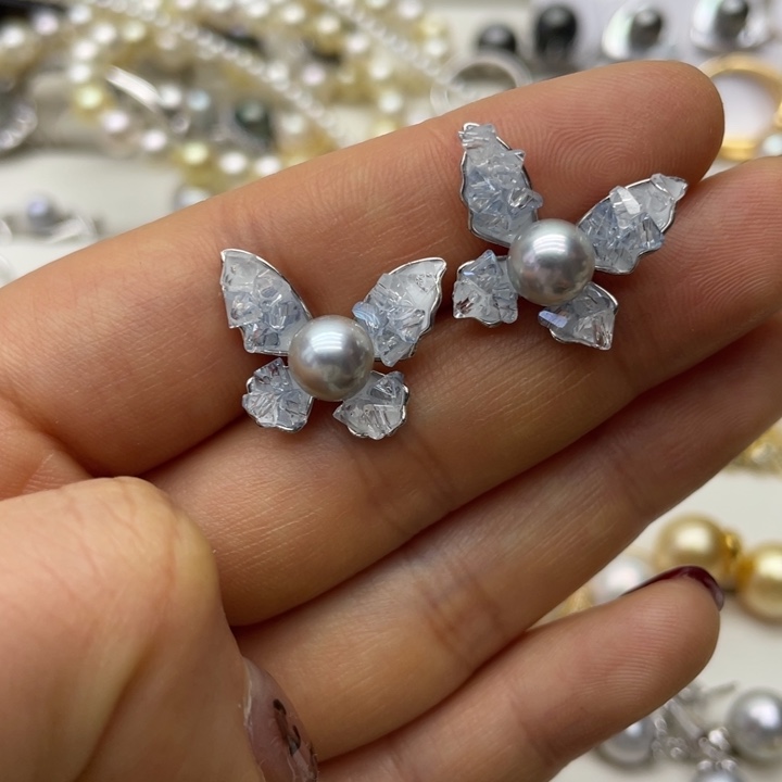 海水珍珠耳饰银S925镶嵌