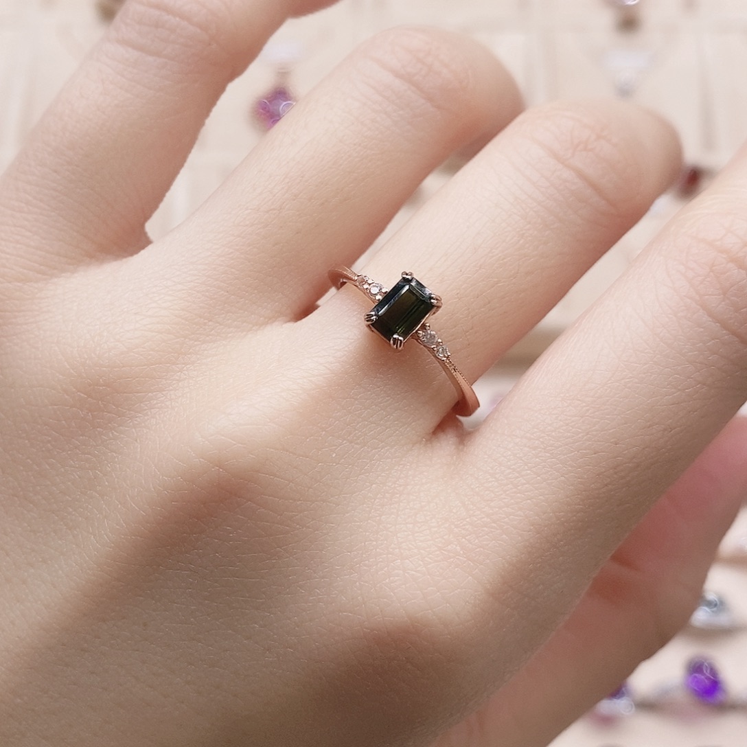 戒指银S925镶嵌碧玺戒指