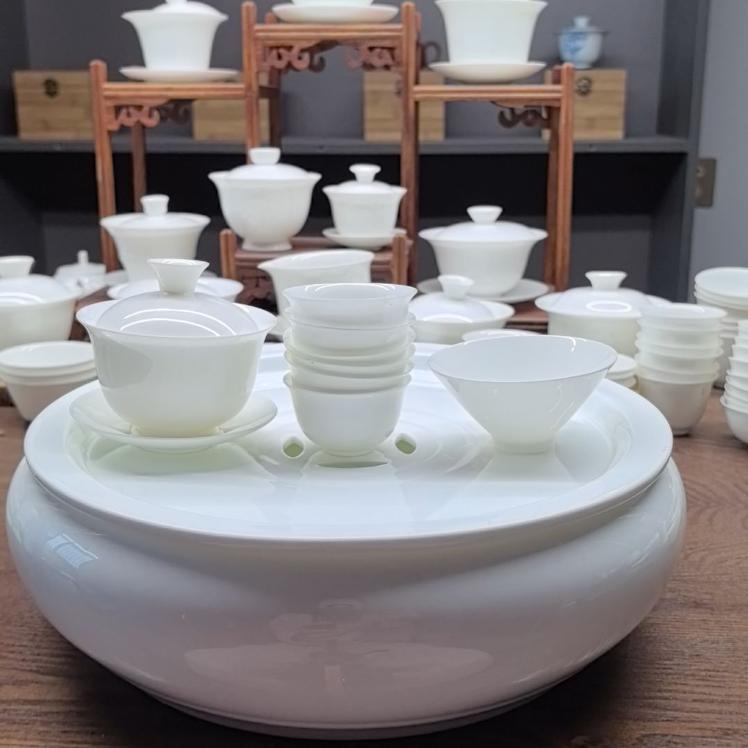 升***周10寸古钱茶盘+100毫升元宝+6个小玉兰杯+斗笠杯