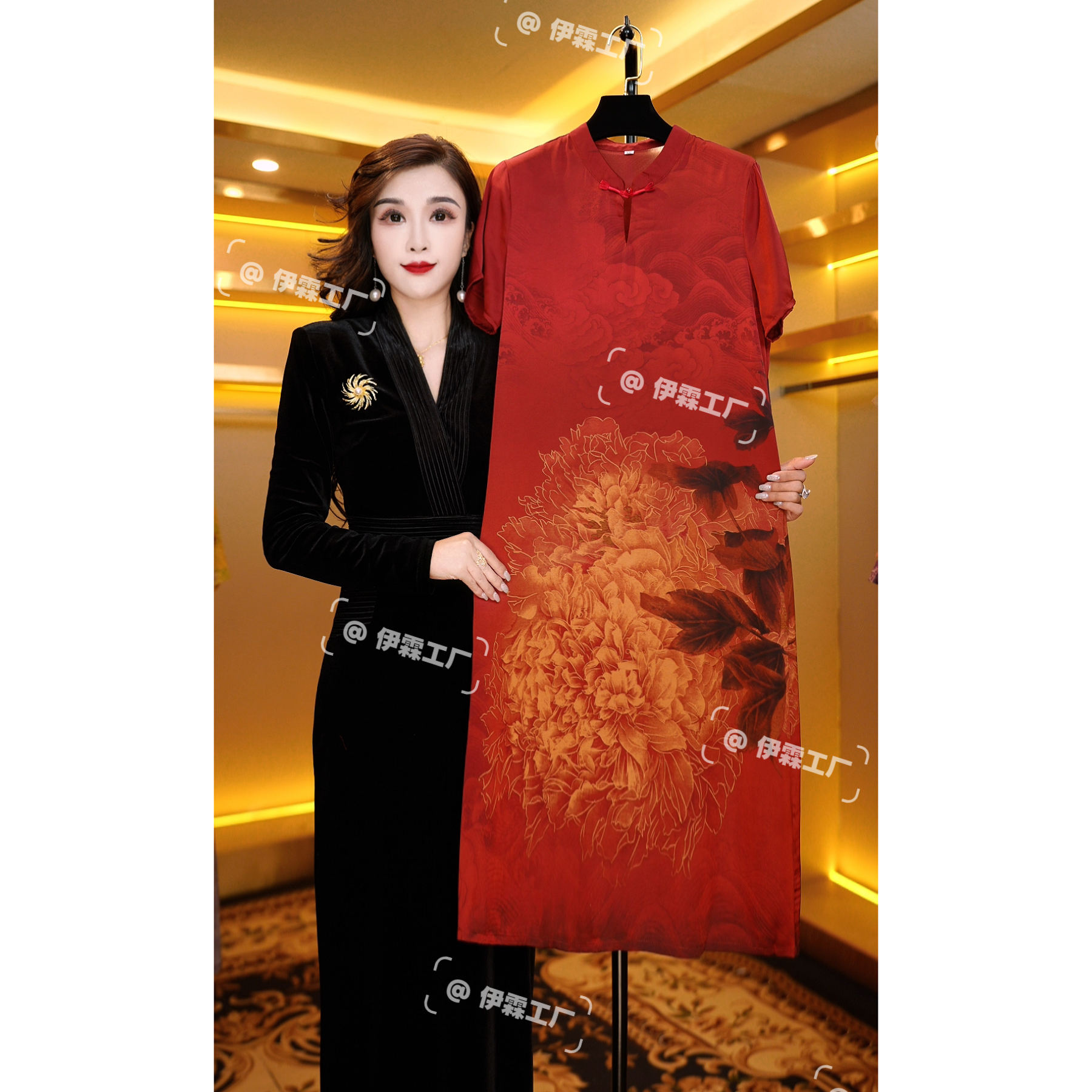 【运费补贴】1009-1红色高端国风传承气质连衣裙