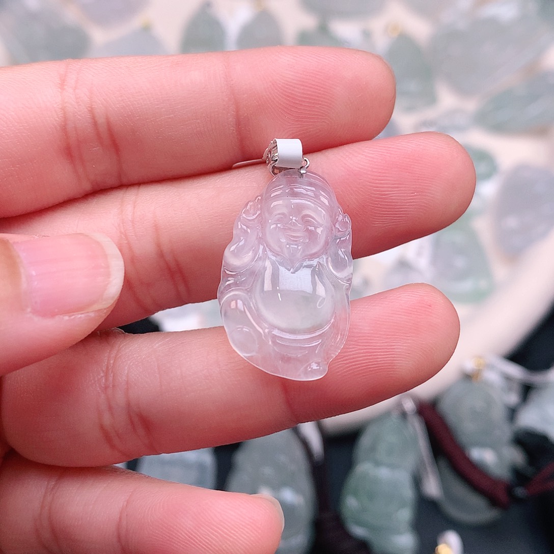 翡翠颈饰18K金镶嵌冰胶财神爷