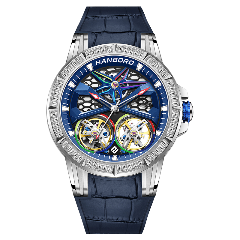 【黎莎专属】HANBORO衡宝罗男士双飞轮手表全自动双涡轮镂空机械表