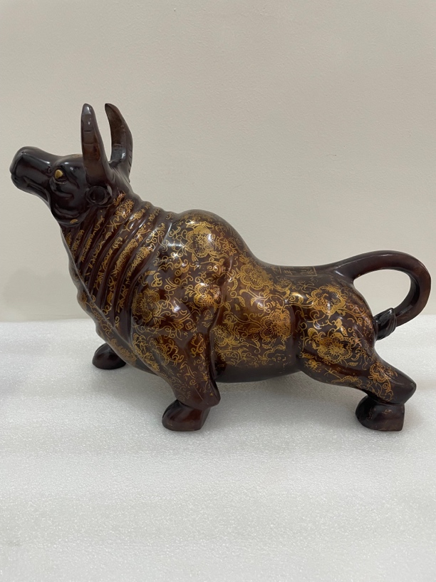 精品铜鎏金牛气冲天摆件大号生肖牛抬头牛