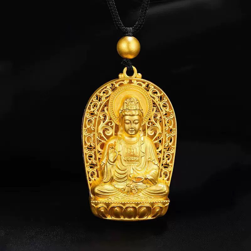 镀18k 观音吊坠+金珠黑绳 梵昊珠宝