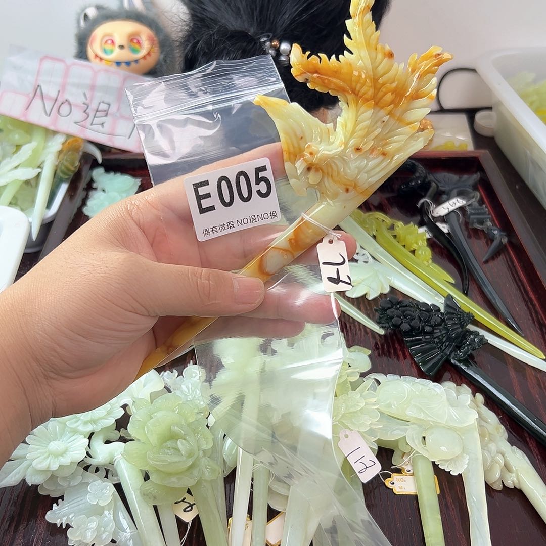 合金蛇纹石玉发饰雅*