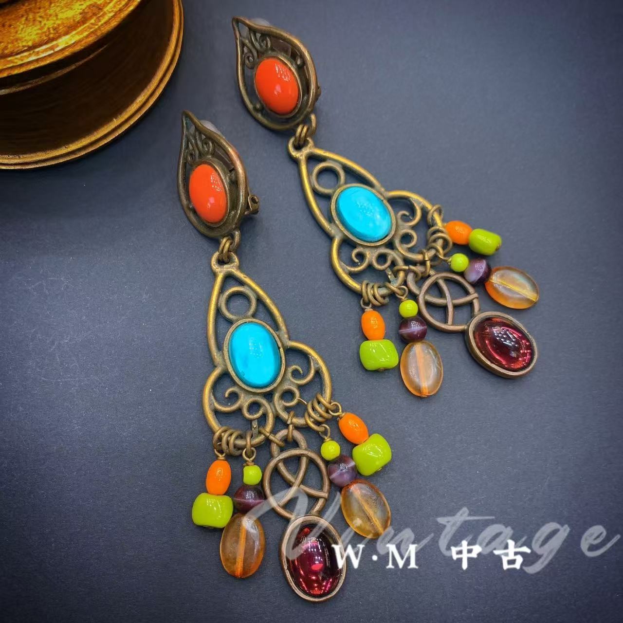 铜合金耳饰 W·M中古-vintage （法）法产扫肩耳夹菲*普