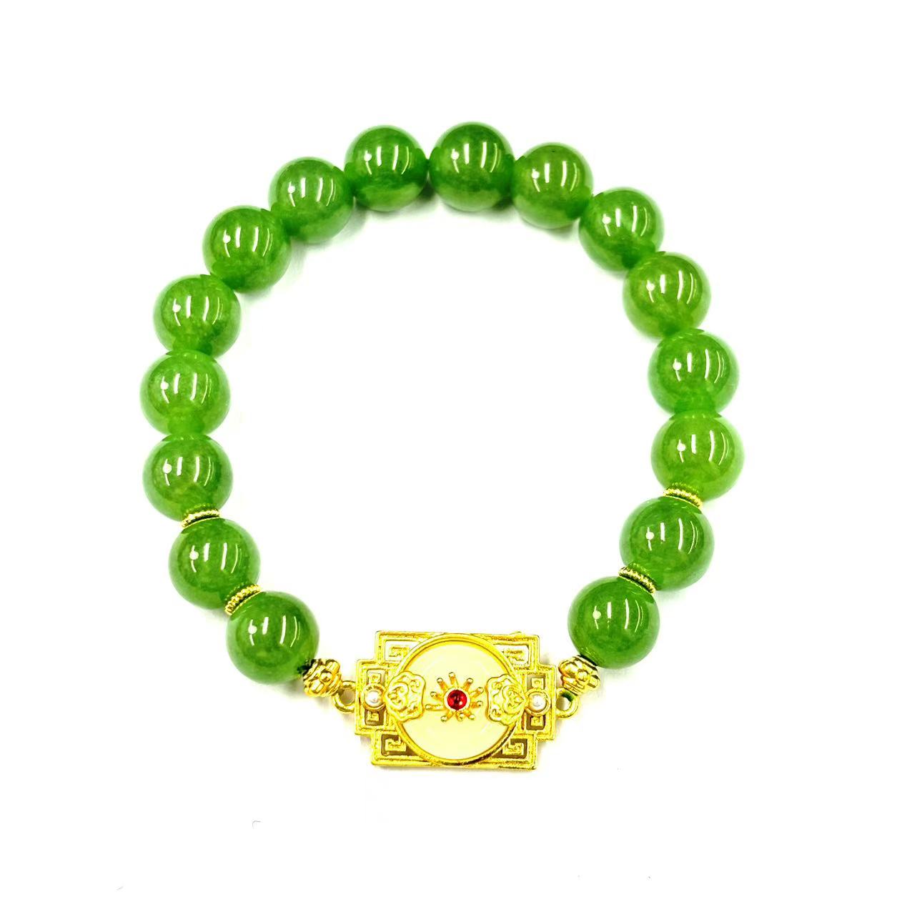 s1198-国风设计款绿圆珠手串-sy-赠礼盒
